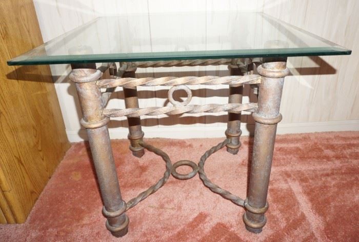 Glass Top and Iron Base End Table