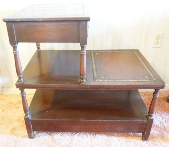 Vintage Leather Top 2 Tier End Table