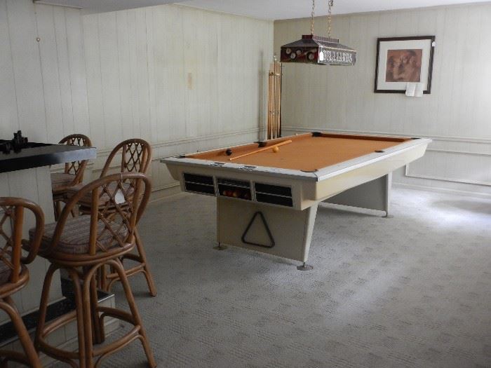 BRUNSWICK POOL TABLE, LIGHT AND ACCESSORIES