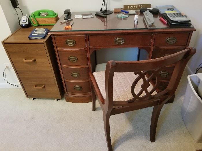 desk and matching chair -- oak file cabinet
