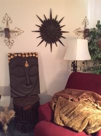 Buddha face / wood carved Spanish sun/ recliner