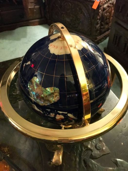 14” world globe with semi precious details 