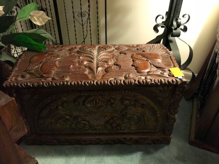 Spanish wood carved trunk
