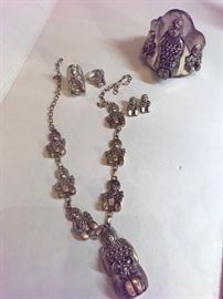 Mexican sterling necklace, bracelet, earrings & rings