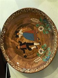 Alsatian dancers painted on large plate