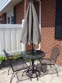 Outdoor Patio Table~Umbrella~(2) Chairs