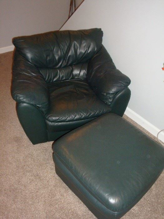 Leather Chair & Ottoman~Green