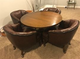 Vintage Leather Barrel Stlye Chairs and (gaming) Table! Neat!!