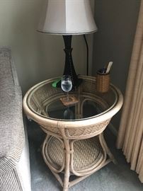 Rattan & Glass End Table