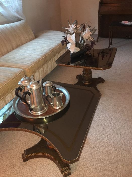 Pair glass top tables