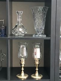 Waterford Decanter and Footed Vase
Sterling Hurricane Candle Holders