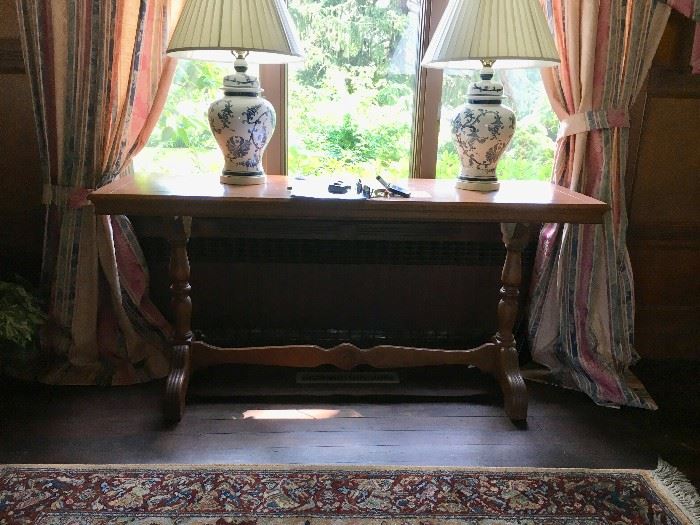 Library table from the Wrigley Estate and lamps.