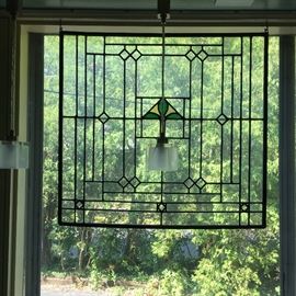 Frank Lloyd Wright style vintage leaded stained glass. 