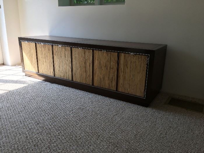 1960s credenza with interior lights and shelves. Bamboo front. 