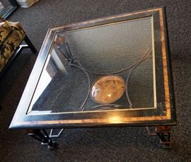 Metal And Glass Coffee Table, 16.5"H x 38"W x 38"D