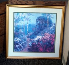 Silk Flower Arrangement, Landscape Print, 33" x 33" And Pendulum Clock