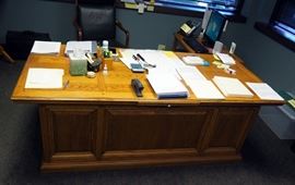 Alex Stuart Design 6 Drawer Oak Desk, 29.5"H x 80"W x 38"D