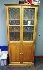 Leaded Glass Hutch, 77"H x 36"W x 15.5"D