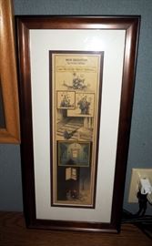 1860's Framed Jury Print, 23" x 33", Antique Mallet, Framed Non Sequitur Political Cartoon And Flags