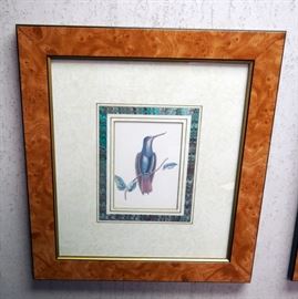 Framed Hummingbird Prints, Qty 3, 18.5 x 16.5", Blue Humming Bird Print, 21.5" x 17.5", Stork Print, 43" x 32.5" And Decorative Wreath