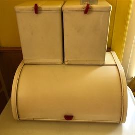  Vintage Kreamer metal bread box and canister set.