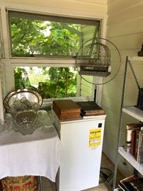 Old Hendrix bird cage, mini fridge