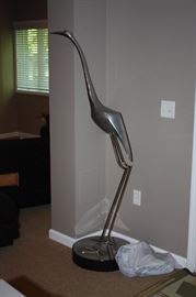 Mid century Stainless Steel  Crane extremely rare and very collectible.  This Sculpture is by Curtis Jere. Great piece, may be the only one in Michigan.