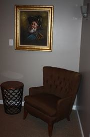 Picture only, this chair and small table is sold. Picture is very well done and in a classic style frame.