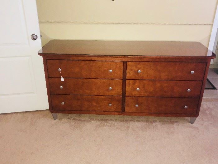 6 drawer dresser with matching night stand. Beautiful condition with custom glass top.
