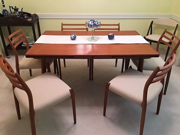 1. Mid Century Modern MCM Neils Moller Set 6 chiars and Dining table