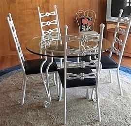 Furniture Vintage Iron chairs with Round glass top table