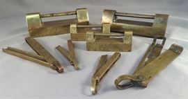 Lot of (4) Chinese Engraved Brass Locks with Keys 