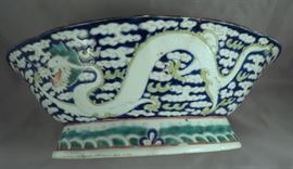 Beautiful Antique Chinese Porcelain Bulb or Narcissus Bowl with Dragon and Flaming Pearl Decoration