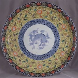 Fabulously Large Antique Chinese Wucai Porcelain Shallw Bowl with Qillin Decoration