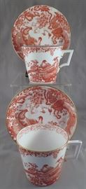 (2) Large Royal Crown Derby "Red Aves" Breakfast Cups & Saucers