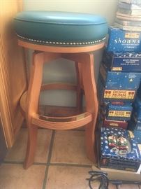 Swivel bar stool and lots of Christmas dishes and decorations