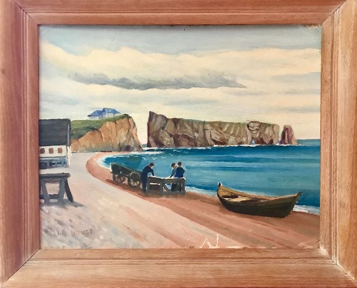 Small vintage painting coastal scene 