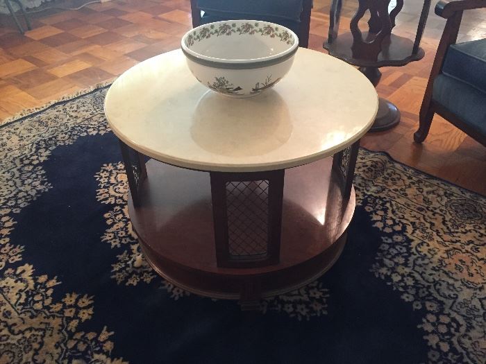 two mid century modern tables and do you see the gorgeous Portmeirion bowl?