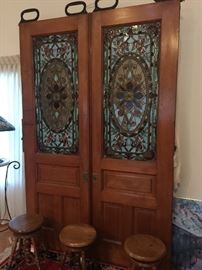 Vintage wood doors with stainglass, doors are 8ft tall and 31inchs wide per door.