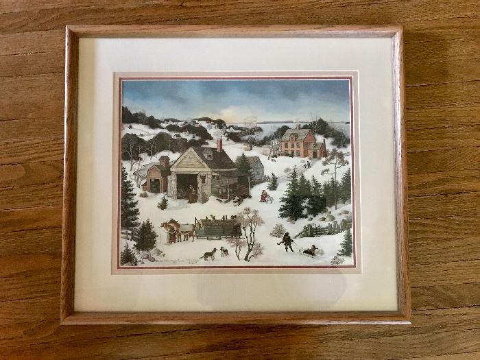 Linda Nelson Stock Print in wood frame - 1990 123/1500 Winter Scene.