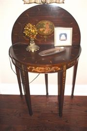 Stenciled Demi-Lune Table with Decorative Items