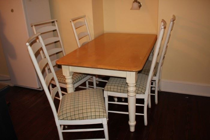 Rectangular Wood Table and 5 Ladder Back Chairs