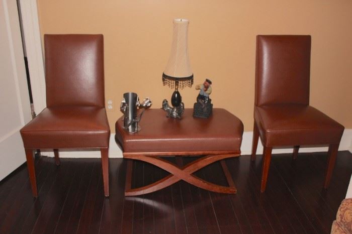 Pair of Side Chairs with Matching Table and Decorative Items and Lamp