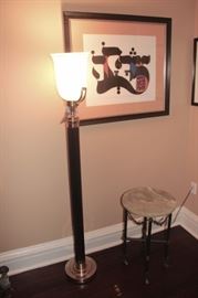 Floor Lamp, Art, Tiny Round Table with Marble Top