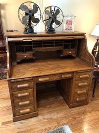 Oak roll top desk (two pieces) -very large