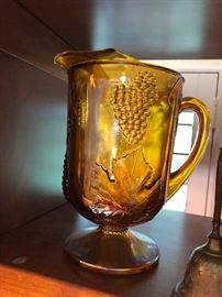 Indiana Glass -made in Dunkirk, Indiana;  amber carnival glass pitcher