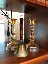Brass and carnival glass