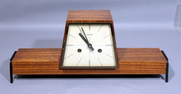 Hermle German Mid Century Eames Era Mantle Clock, Includes Key, 19.6"W x 7.5"H