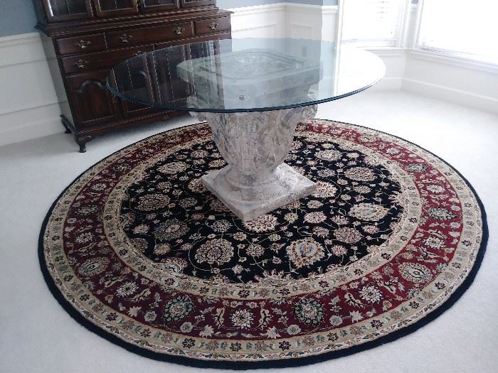 round glass table w/stone base