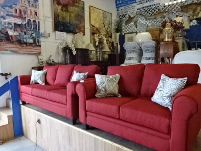 Red Sofa/Love/Lots of Art!! Sculptures!!